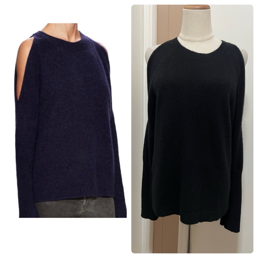 Sea Bleu Women’s Black Cold Shoulder 100% Cashmere Pullover Sweater Size S
